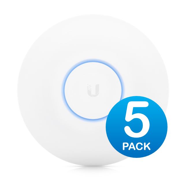 Ubiquiti UniFi AC Long Range Indoor Access Point 5 Pack, 2.4GHz @ 450Mbps, 5GHz @ 867Mbps, 1317Mbps Total, Range Up To 183m, No PoE Included