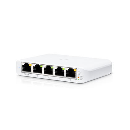 Ubiquiti USW Flex Mini - Managed, UniFi, Layer 2 Gigabit Switch, 5x GbE RJ45 Ports, Powerable Via PoE (802.3af) or USB Type-C 5V 1A